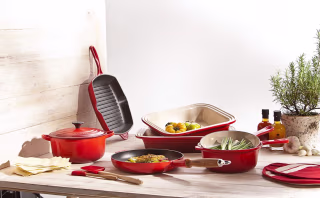 Le Creuset Enameled Cast-Iron 10-1/4-Inch Square Skillet Grill, Red