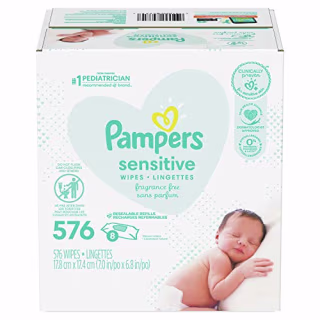 Baby Wipes, Pampers Sensitive Water Based Baby Diaper Wipes, Hypoallergenic and Unscented, 8 Refill Packs (Tub Not Included), 72 each, Pack of 8 (Packaging May Vary)
