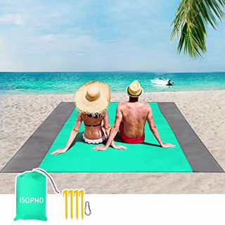 ISOPHO Beach Blanket, 79''x83'' Picnic Blankets Waterproof Sandproof for 4-7 Adults, Oversized Lightweight Beach Mat, Portable Picnic Mat, Sand Proof Mat for Travel, Camping, Hiking, Packable w/Bag