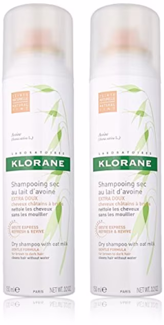 Klorane Dry Shampoo with Oat Milk, For Dark Hair, Natural Tint, All Hair Types, Paraben &amp; Sulfate-Free, Duo (Pack of 2)