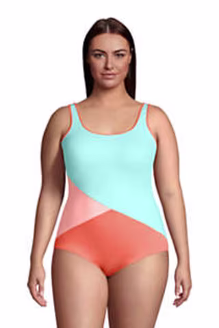 Land's End Plus Size Chlorine Resistant Sporty One Piece Swimsuit