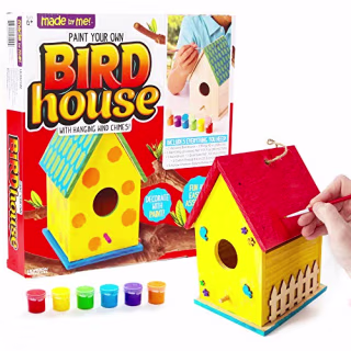 Made By Me Build & Paint Your Own Wooden Bird House Horizon Group USA, DIY Birdhouse Making Kit, Includes Paints, Brushes, Glue & Wind Chimes, Multicolor (46090F)
