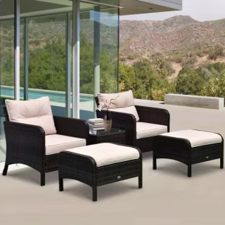 Outsunny 5-Piece Metal Frame Plastic Rattan Patio Conversation Set