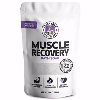 Coach Soak: Muscle Recovery Bath Soak - Natural Magnesium Muscle Relief & Joint Soother - 21 Minerals, Essential Oils & Dead Sea Salt - Absorbs Faster Than Epsom Salt for Soaking (Calming Lavender)