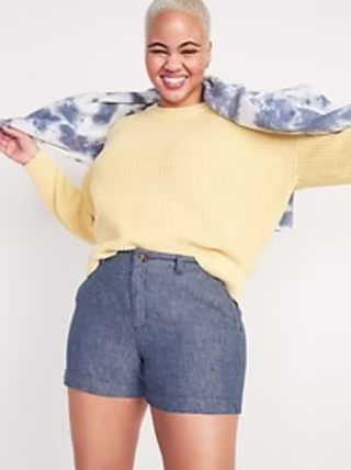 High-Waisted Chambray Linen-Blend Everyday Shorts