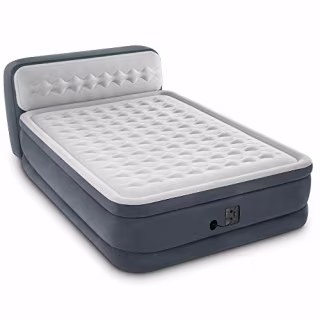 Intex Dura-Beam Ultra Plush Inflatable Pillow Top Bed Air Mattress with Headboard, Built-in Internal Electric Pump and Carry Storage Bag, Queen, Gray