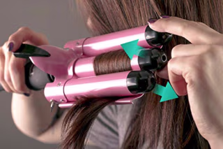 Alure Three Barrel Curling Iron Wand with LCD Temperature Display - 1 Inch Ceramic Tourmaline Triple Barrels, Dual Voltage Crimp