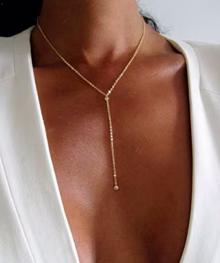 Dainty Diamond Drop Lariat Necklace