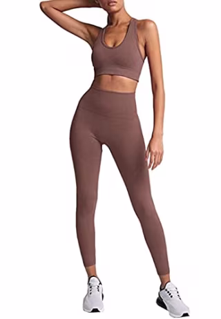 HAODIAN Women's Yoga Outfits 2 Piece High Waisted Leggings with Sports Bra Gym Clothes Sets(Brick Red,M)