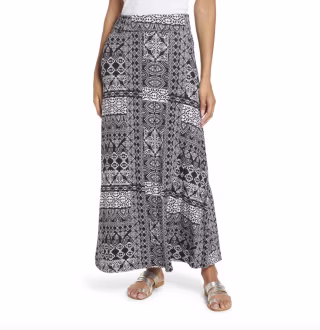 Patchwork Print Roll Top Maxi Skirt