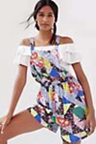 Corey Lynn Calter Floral Patchwork Short Overalls