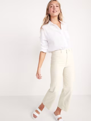 Extra High-Waisted Canvas Wide-Leg Cropped Pants