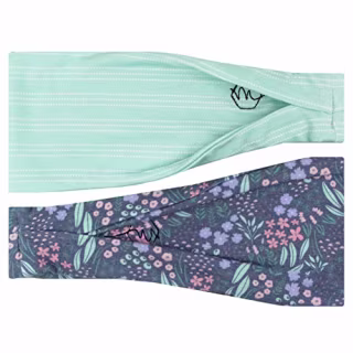 Maven Thread Women's 4-Inch,No-Slip Sweat-Wicking Headbands for Exercise and Yoga, 2-Pack, Navy Floral and Mint Stripes (Lily)