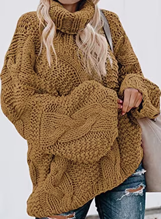 Ecrocoo Loose Fitting Cable Pullover Sweater