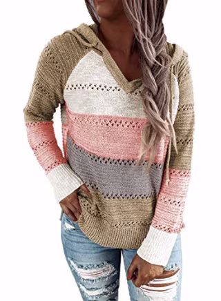 Biucly Colorblock Knit Hoodie
