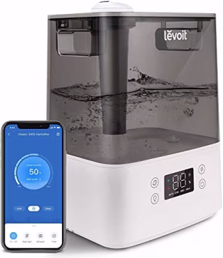 LEVOIT Humidifiers for Bedroom Home Large Room, 6L Smart WiFi Top Fill Cool Mist Air Ultrasonic Vaporizer for Baby Plants, Essential Oil Diffuser, Quiet Easy Clean, Filterless, Work with Alexa, Gray