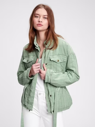 Quilted Utility Belted Jacket