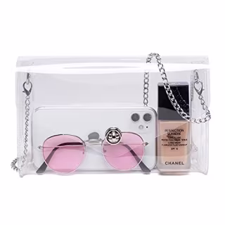 Vorspack Clear Purse Gift for Women Stadium Approved Clear Crossbody Bag Cute for Sports Concert Prom Party Present with Removable & Detachable Chain - Clear(Silver Chain)