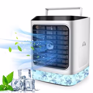 Portable Air Conditioner, Evaporative Air Conditioner Fan with Humidifier Air Purifier, Personal Air Cooler Misting Fan with 7 Colors Lights, Quiet Table Fan with 3 Speeds for Home, Room and Office
