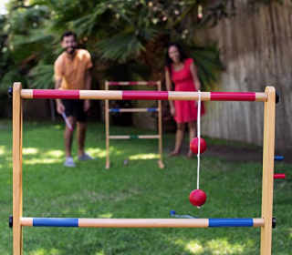Ladder Toss Double Wooden Ladder Ball Game with Finished Wood and Durable Nylon Carrying Case