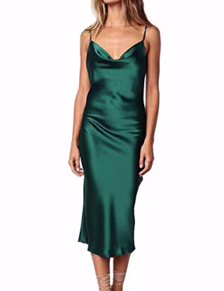 xxxiticat Women's Sleeveless Spaghetti Strap Satin Dress Cocktail Beach Evening Party Cowl Neck Dot Leopard Midi Dresses(GR2,XS)