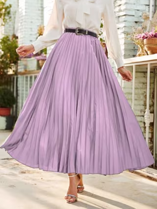 Belted Pleated Maxi Skirt