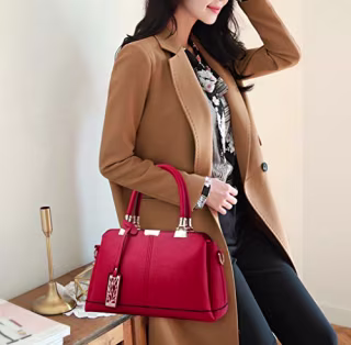 JHVYF Women Claissic Top Handle Handbag Crossover Casual Pu Leather Purse Fashion Shoulder Bag #F Red