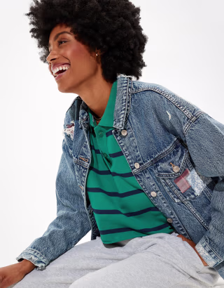 American Eagle Patchwork Boyfriend Denim Jacket