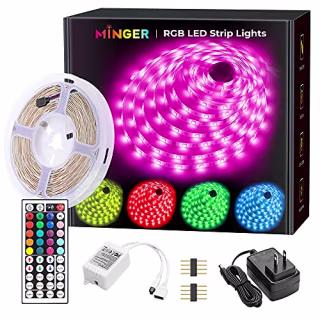 MINGER LED Strip Lights 16.4ft, RGB Color Changing LED Lights for Home, Kitchen, Room, Bedroom, Dorm Room, Bar, with IR Remote Control, 5050 LEDs, DIY Mode