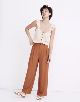 Drapey Pleated Wide-Leg Pants