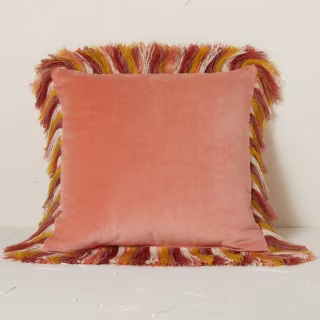 Velvet Square Throw Pillow with Fringe
