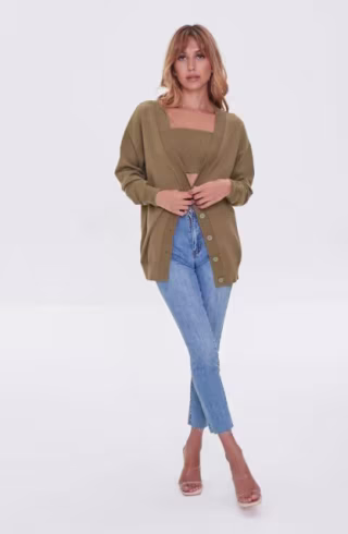 Sweater-Knit Crop Top & Cardigan Set