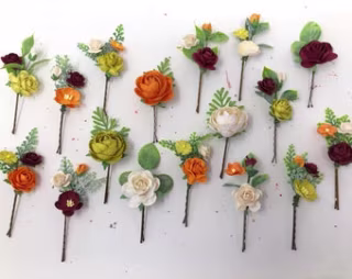 Fall flower hair clips, bridal hair pins, floral hair piece, bobby pins with flowers, yellow wedding hair clips, orange flower hair pins