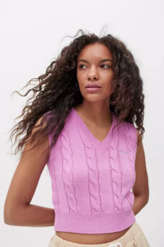 iets frans... Cable Knit Cropped Sweater Vest