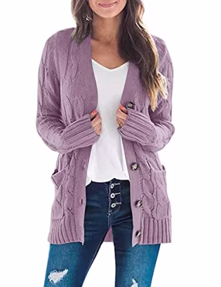 Merokeety Long Sleeve Cable Knit Cardigan