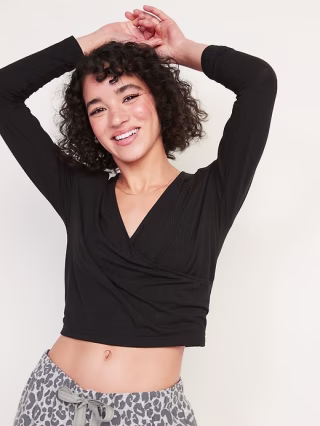 Old Navy Sunday Sleep Rib-Knit Faux-Wrap Pajama Top