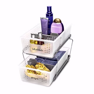 madesmart 2-Tier Organizer with Dividers Slide-Out Baskets with Handles, Space Saving, Multi-Purpose Storage & BPA-Free, Large, Frost