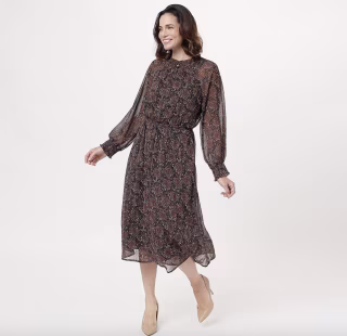Girl With Curves Woven Blouson Sleeve Midi Dress