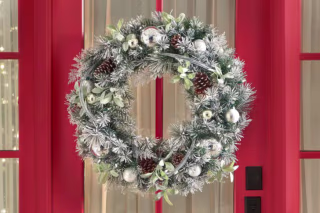 Snowy Silver Pine Pre-Lit Artificial Wreath