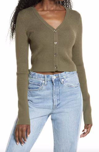 BP Front-Button Crop Cardigan