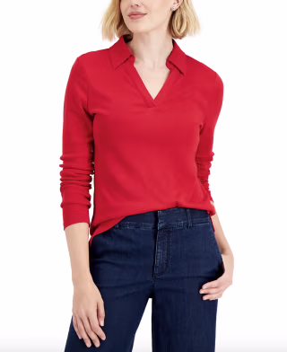 Charter Club Cotton Johnny Collar Long-Sleeve