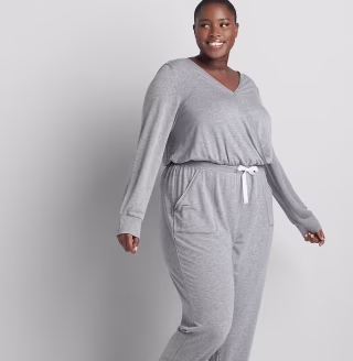 Lane Bryant French Terry Faux Wrap Sleep Jumpsuit