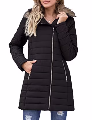 Vetinee Faux Fur Lapel Parka Puffer Coat