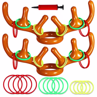 Max Fun 2Pack Christmas Party Game Antler Ring Toss Games Inflatable Reindeer Antler Hat Ring Toss Game for Holiday Xmas Christmas Party Supplies (2Pack 12Rings)