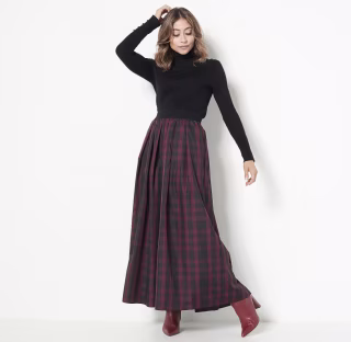 Joan Rivers Buffalo Check Taffeta Maxi Skirt