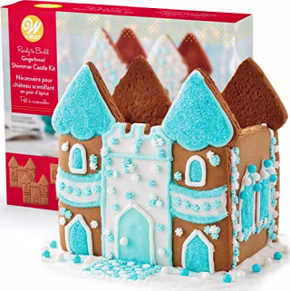 Gingerbread Winter Castle, Build & Decorate Yourself Gingerbread House Kit; Includes Gingerbread Panels, Tons of Candy, Icing, Fondant, Bord, Decorating Bag & Tip, Bundled With Fun Holiday Stickers
