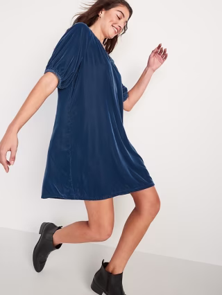 Old Navy Puff-Sleeve Velvet Mini Shift Dress