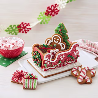 Gingerbread House Kit Addition. Christmas Sleigh Cookie Kit, Build It Yourself - Includes Gingerbread Panels, 5 Types of Candies, White Icing, Decorating Bag & Tip, Bundled With Fun Holiday Stickers