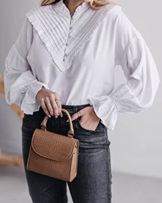 The Drop Women's Ivory Pintuck Ruffle Blouse