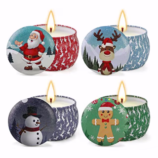Christmas Candles, Scented Candles Gifts Set, 4 Pack 4.4 Oz Aromatherapy Candles Made from Soy with Cute Package for Birthday Gifts, Christmas Decorations, Christmas Gifts for Women Mom